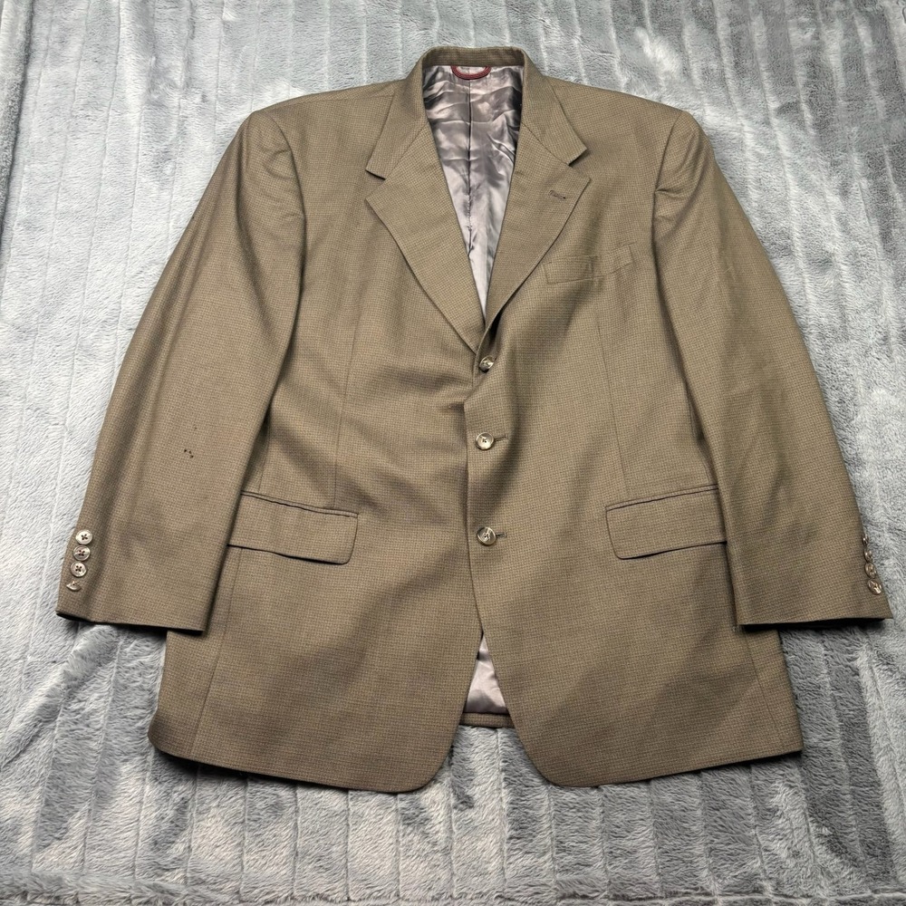 Hart Schaffner Marx Mens 43R Wool Sport Coat Blazer Brown Micro Check 3 Button